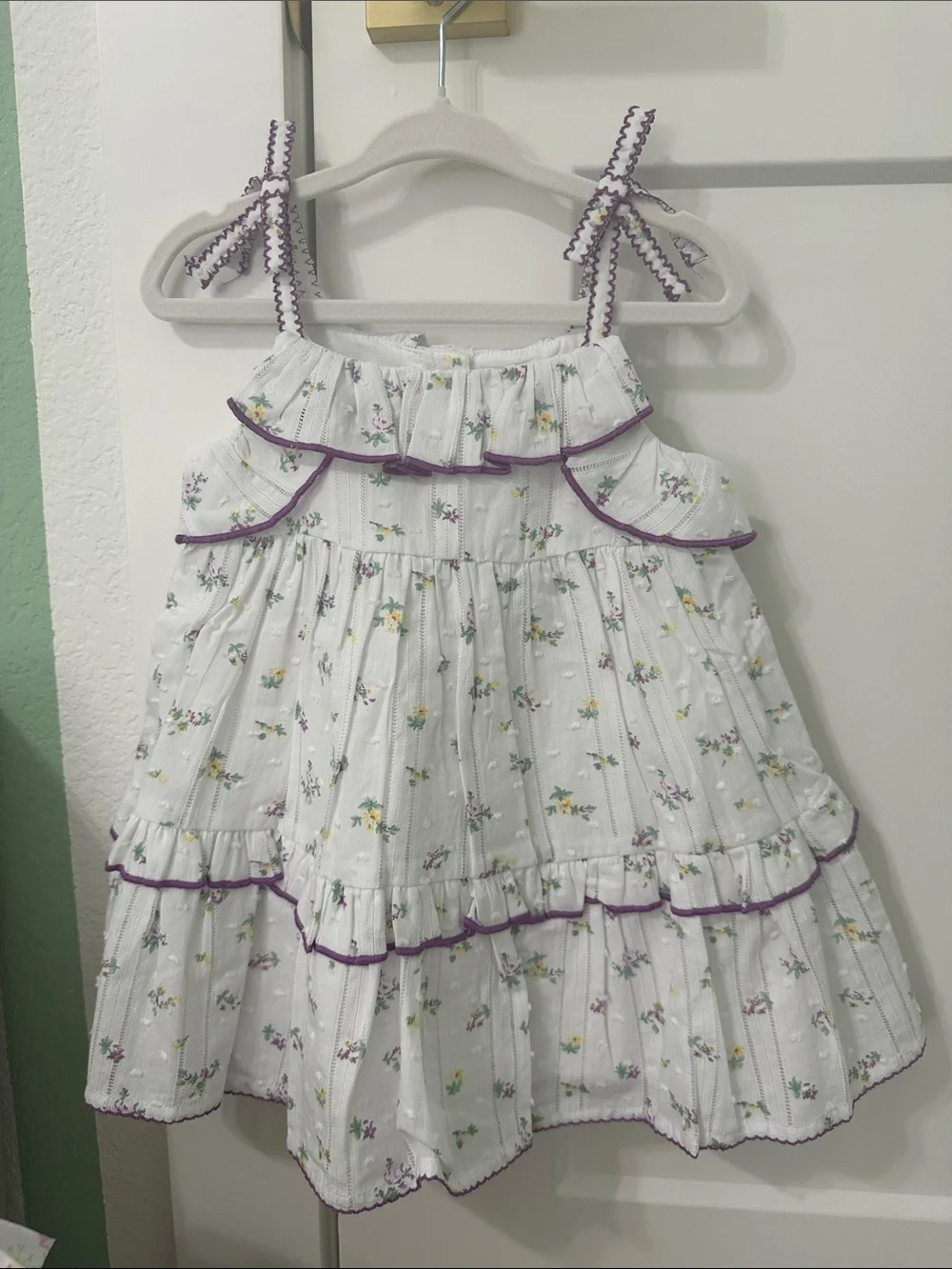 Janie and Jack White Floral Tiered Sundress with Purple Trim